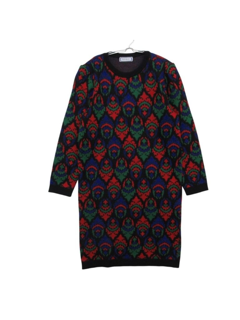 Saint Laurent Dress Vintage All Over Print Knit Long Sleeve Below Knee Length